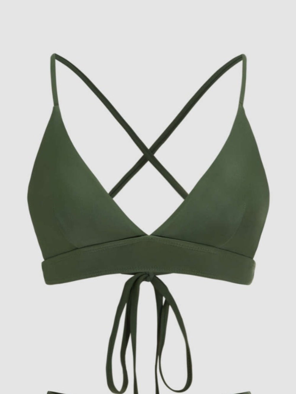 Cider V Neck Tie Back Olive Green Triangle Bikini Top